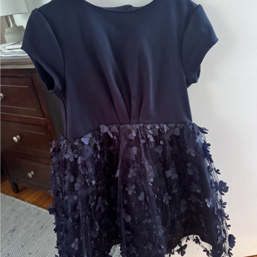 Us Angels Navy Dress with Floral Accents